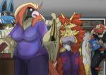 2016 anthro anthrofied avian beak blaziken blue_body blue_fur breasts canid canine clothed clothing delphox den_(zerofox1000) eyewear feathered_wings feathers female fur generation_1_pokemon generation_3_pokemon generation_6_pokemon glasses group hair long_hair long_story male mammal maya_del_phox mega_evolution mega_lucario millie_p_geot nintendo pidgeot pokemon pokemon_(species) pokemorph red_body red_fur red_hair ricky_(zerofox1000) simple_background store story story_in_description wings yellow_body yellow_fur zerofox1000