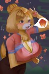 absurd_res animal_crossing big_breasts breasts canid canine canis domestic_dog female fur hi_res humanoid_hands isabelle_(animal_crossing) mammal nintendo sparkles tail takujira yellow_body yellow_fur