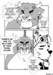 absurd_res angry anthro bison bound bovid bovine chest_tuft clothed clothing comic coolietf cross-popping_vein duo english_text eyewear eyewear_on_head goggles goggles_on_head hi_res horn hugo_bison male mammal monochrome moobs murid murine overweight overweight_male profanity rat rodent speech_bubble text topless topless_male tuft