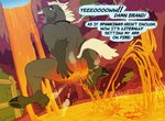 anthro bodily_fluids branded burning butt butt_on_fire dialogue digital_media_(artwork) english_text equid equine fire hand_on_butt hi_res horse lava lightning_(phillabuster) male mammal nude pain phillabuster solo speech_bubble tears text