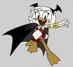 2024 anatid anseriform anthro armband avian beak bird child cloak clothed clothing disney duck ducktales ducktales_(2017) fake_ears fangs female fullhero grey_background pose simple_background skimpy solo teeth vampire_costume webby_vanderquack white_body young young_anthro young_female