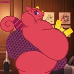 1:1 animal_crossing anthro belly big_belly big_butt bulge butt chameleon clothed clothing digital_media_(artwork) flick_(animal_crossing) hi_res horn huge_butt lizard looking_at_viewer male moobs nintendo notabird obese obese_anthro obese_male overweight overweight_anthro overweight_male red_body reptile scalie smile solo tail thick_thighs underwear