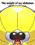 2024 animate_inanimate arachnid arthropod artist_name balloon black_text caption glistening glistening_body hissing hyper hyper_abdomen hyper_inflation inflatable inflation living_balloon living_inflatable onomatopoeia phosphi-4 sound_effects spherical_inflation spider text woosp yellow_body