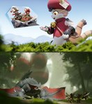 3d_(artwork) ambiguous_gender anthro atla_moogle capcom danger digital_media_(artwork) dirty dirty_feet dragon extreme_size_difference feet felid felyne feral final_fantasy flying_wyvern foot_fetish forest group hi_res imminent_stomp looming looming_foot looming_over lynian macro mammal monster_hunter moogle mythological_creature mythological_scalie mythology nargacuga palico pawpads paws plant scalie size_difference soles square_enix toes tooeks tree