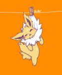 5:6 ambiguous_gender anus anus_only blush chibi clothes_pin eeveelution eyes_closed fastener feral fur generation_1_pokemon hindpaw jolteon neck_tuft nintendo nude open_mouth pawpads paws pin_(fastener) pokemon pokemon_(species) solo suspension tuft white_body white_fur wolfwithwing x_anus yellow_body yellow_fur