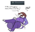 alternate_species anthro big_breasts boots boss_monster_(undertale) bovid breasts brown_hair butt caprine clothing english_text female footwear frisk_(undertale) fur goat hair high_heeled_boots high_heels horn huge_breasts legwear long_ears mammal robertge screaming shoes simple_background solo text thigh_boots thigh_highs undertale undertale_(series) white_background white_body white_fur