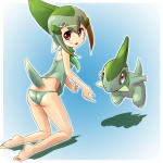 1:1 alternate_species ambiguous_gender animal_humanoid axew biped butt camisole clothed clothing duo female feral generation_5_pokemon green_clothing green_hair green_panties green_underwear hair humanoid humanoidized nintendo panties pokemon pokemon_(species) pokemon_humanoid pokemorph ranphafranboise red_eyes reptile scalie underwear underwear_only