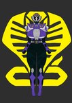 anthro armor clothing cobra cosplay female headgear helmet hi_res kamen_rider_ryuki kerry_the_racoon mammal mature_female nerd procyonid purple_clothing purple_suit raccoon reptile scalie snake stormfluff567 suit