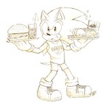 boots bottomwear burger clothed clothing container cup eulipotyphlan food footwear handwear hedgehog hi_res hot_dog ice looking_at_viewer male mammal open_bottomwear open_clothing open_pants pants plate sega shoes smile solo sonic_forces sonic_the_hedgehog sonic_the_hedgehog_(series) star valeriagl92