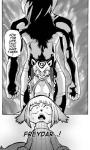 anthro breasts cheetah clothed clothing comic cookie_(furryfight_chronicles) daigaijin dialogue ear_piercing ear_ring english_text felid feline female freydar_(furryfight_chronicles) furryfight_chronicles group hi_res mammal monochrome nyarai_(furryfight_chronicles) piercing ring_piercing rodent sciurid text tree_squirrel