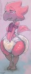 anthro avian big_diaper bird blush bodily_fluids diaper feces female flat_chested genital_fluids hi_res male_(lore) messy_diaper overflo207 rubbing_diaper smug_face soiling solo thick_thighs unclean_diaper urine used_diaper wet_diaper