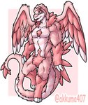 2024 3_toes 4_fingers akkuma407 anthro biceps biped crotch_tuft featureless_crotch feet fingers forked_tongue fur furred_scalie furred_snake male muscular muscular_anthro muscular_male pecs pink_body pink_eyes pink_fur reptile scalie snake solo toes tongue tongue_out tuft watermark wings