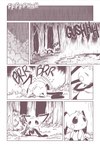 2017 absurd_res ambiguous_gender black_text cheek_spots comic detailed_background digital_media_(artwork) english_text eyes_closed female_(lore) fur generation_2_pokemon grass hi_res leaf looking_aside looking_at_object monochrome motion_lines mouth_closed muro_(aots) nintendo outside paws pichu plant pokemon pokemon_(species) pokemon_mystery_dungeon rain_drops raining scarf shaking shrub sitting solo sound_effects spike_chunsoft squeezing standing tail text tree umikit water white_text