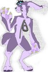 anatomically_inaccurate anatomically_inaccurate_pawpads anthro black_hair blue_eyes blue_highlights claws digitigrade fur hair highlights_(coloring) lagomorph leporid male mammal markings pawpads paws piercing pink_markings purple_body purple_fur purple_pawpads rabbit what zipper