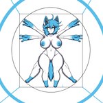 1:1 absurd_res anthro big_breasts blue_eyes blue_hair breasts felestell female fur hair hi_res signature solo tagme thiccy_(felestell) vitruvian_man white_body white_fur