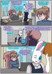 2021 alby_(albybunny) anthro babystar biped comic detailed_background dialogue digital_media_(artwork) duo english_text female fur gemma_polson hair hi_res lagomorph leporid mammal rabbit rodent sciurid sitting speech_bubble standing text tree_squirrel