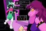 2024 3:2 anthro armband barefoot book bovid breasts caprine claws clothing deltarune dialogue dinosaur door duo english_text eyewear fangs feet female freckles frist44 fur glasses goat hair horn male mammal nipple_outline prehistoric_species purple_body purple_hair ralsei reptile scalie simple_background speech_bubble spiked_armband spikes susie_(deltarune) teeth text undertale_(series) white_body white_fur white_ribbon yellow_sclera