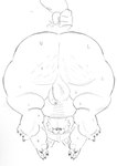 anthro armor backsack balls bodily_fluids butt claws delicious_in_dungeon facial_hair flaccid genitals headgear headgear_only helmet helmet_only hi_res kobold male monochrome mustache nude penis perineum senshi_(delicious_in_dungeon) sketch smut_leo solo sweat