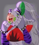 2023 absurd_res ahegao anthro blood blood_in_mouth bodily_fluids canid canine canis colored_nails death duo ear_piercing ear_ring ears_down eye_roll eyebrows fangs female fingernails five_nights_at_freddy's five_nights_at_freddy's:_security_breach fully_clothed_anthro fully_clothed_female fur gore green_eyes green_fingernails green_nails hair hi_res human lipstick long_hair looking_pleasured machine makeup mammal nails open_mouth piercing pivoted_ears purple_body purple_fur raised_inner_eyebrows ring_piercing robot roxanne_wolf scottgames simple_background snuff springlock_suit steel_wool_studios teeth vanessa_(fnaf) wide_eyed wolf yellow_eyes zexlynk