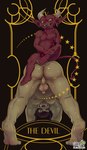 balls belly bent_over burl_(greaves) butt card conditional_dnp demon draite duo ear_piercing feet genitals grinning_at_viewer half_orc hi_res horn horn_jewelry humanoid imp ix_(greaves) jewelry looking_at_viewer major_arcana male male/male mask moobs nipples orc overweight overweight_male penis perineum piercing presenting presenting_balls presenting_hindquarters sitting sitting_on_another size_difference slightly_chubby slightly_chubby_male small_dom_big_sub tail tarot tarot_card the_devil_(tarot) toes