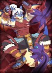 aden_rakuraku anthro bdsm blood bodily_fluids canid canine canis clothed clothing domestic_dog dragon gore hair hi_res hybrid magyo6 male mammal mythological_creature mythological_scalie mythology notched_wings ponytail scalie scar solo tail tail_scar tentacles thick_tail wings wounded