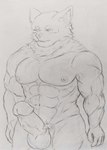 5_fingers abs absurd_res anthro balls big_biceps big_muscles big_pecs big_penis blush bodily_fluids bulge canid canine canis clothed clothing erection fingers genitals hi_res humanoid humanoid_genitalia humanoid_penis ichinoseura male mammal muscular muscular_anthro muscular_male muscular_thighs nipples nude pecs penile penis pubes smile smiling_at_viewer solo sweat thick_thighs traditional_media_(artwork) underwear vein veiny_penis wolf