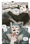 anthro anthro_on_anthro anthro_penetrated anthro_penetrating anthro_penetrating_anthro bear beastars biceps big_penis bodily_fluids canid canine canis comic command_to_swallow conjoined_speech_bubble cum cum_in_mouth cum_inside deep_throat dialogue duo english_text erection fellatio genital_fluids genitals giant_panda gouhin_(beastars) humanoid_genitalia humanoid_penis inward_tail_speech_bubble kumak71395 legoshi_(beastars) logo male male/male male_penetrated male_penetrating male_penetrating_male mammal muscular muscular_male oral oral_penetration orgasm orgasm_face page_number patreon patreon_logo pecs penetration penile penis polygonal_speech_bubble sex speech_bubble sweat text website_logo wolf