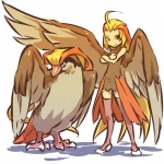 1:1 ahoge alternate_species avian avian_feet beak biped black_eyebrows blonde_hair brown_body brown_eyes brown_feathers brown_wings clothed clothing cosplay costume countershading crossed_arms duo eyebrows feather_hair feathered_wings feathers feet female feral footwear generation_1_pokemon grey_body grey_countershading grey_feathers grey_wings hair high_heels hitec human humanized legwear long_hair looking_at_viewer mammal multicolored_body multicolored_feather_hair multicolored_feathers multicolored_hair multicolored_wings nintendo on_model orange_body orange_feathers orange_hair orange_tail_feathers pidgeot pokemon pokemon_(species) pokemon_costume pseudo_hair purple_clothing purple_legwear purple_stockings red_beak shoes simple_background smile standing stockings tail tail_feathers talons tan_body tan_skin thin_eyebrows toes two_tone_feather_hair two_tone_hair two_tone_wings white_background white_clothing white_footwear white_shoes wings