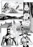 anthro barefoot bodily_fluids bovid butt caprine christian_symbol christianity clothed clothed/nude clothed_male clothing cody_(falcon_mccooper) comic cross dialogue dock_(anatomy) duo english_text equid equine falcon_mccooper feet fully_clothed goat grass greyscale hair horn horse inviting jewelry lake male mammal monochrome muscular muscular_anthro muscular_male necklace necklace_only nipples nude plant religion scut_tail short_tail sweat tail text tree url water wet wet_hair william_(falcon_mccooper) yelling