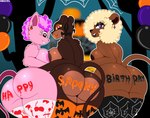 absurd_res anthro balloon breasts butt colty8 domestic_cat ear_piercing ear_ring felid feline felis female group halloween hi_res holidays inflatable katia_(colty8) lion mammal mimosa_cat pantherine piercing ring_piercing trio zuri_(colty8)