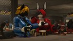 3d_(artwork) alcohol anthro ashtray bar_counter belt belt_buckle beverage black_body black_fur blonde_hair blue_clothing blue_jacket blue_topwear bottle bottomwear buckle canid canine canis cat_(petruz) chair choker cigarette civilian_(team_fortress_2) clothing container counter demoman_(team_fortress_2) digital_media_(artwork) eyes_closed facepalm fedora felid feline female fingerless_gloves fur furniture gloves group hair handwear hat headgear headwear heavy_(team_fortress_2) hi_res holding_bottle holding_cigarette holding_container holding_object human jacket jewelry lagomorph laugh leather leather_clothing leather_jacket leather_topwear leporid looking_at_another male mammal mojito_(drink) multicolored_body multicolored_fur necklace on_chair open_mouth pants petruz_(copyright) rabbit rabbit_(petruz) red_clothing red_hair red_jacket red_topwear sitting sitting_on_chair smile smoking smoking_cigarette soldier_(team_fortress_2) source_filmmaker_(artwork) team_fortress_2 thevestige topwear valve walking wolf wolf_(petruz)