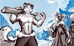 16:10 2018 5_fingers abs adobe_photoshop_(artwork) ambiguous_gender anthro blue_eyes brin_(twokinds) clothed clothing conditional_dnp digital_media_(artwork) english_text eyewear felid female female_explorer fingers flexing fluffy fluffy_tail fur glasses group hair hi_res holding_object human keidran larger_anthro larger_male loose_feather male mammal markings muscular muscular_male outside pantherine paper ponytail quill restricted_palette size_difference sketch smaller_female smaller_human smile snow snow_leopard spots spotted_body spotted_fur standing tail text tom_fischbach topless twokinds village widescreen winter writing_text