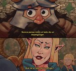 armor beard black_eyes blonde_hair comic delicious_in_dungeon doppleganger dragonfetus dwarf elf facial_hair female green_eyes group hair headgear helmet hi_res humanoid humanoid_pointy_ears j._r._r._tolkien lips male marcille_donato meme middle-earth_(tolkien) pointy_ears red_lips senshi_(delicious_in_dungeon) smile spanish_text text the_lord_of_the_rings translated trio