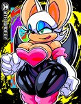 2024 anthro artist_name bat big_breasts big_ears breasts cleavage clothed clothing eyelashes eyeshadow female green_eyes half-closed_eyes hi_res huge_breasts makeup mammal narrowed_eyes rouge_the_bat sega small_waist solo sonic_the_hedgehog_(series) th3gadfly thick_thighs wide_hips wings