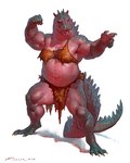 4:5 alligator alligatorid anthro bottomwear bra breasts claws clothing common_hippopotamus crocodilian female fighting_pose fist gesture grey_body grey_scales hand_gesture hi_res hippopotamid hybrid loincloth mammal musclegut muscular muscular_anthro muscular_female navel pecs pecs_with_breasts pink_body pink_skin pointing pose reptile scales scalie simple_background slightly_chubby snout solo standing tail taran_fiddler torn_clothing underwear werecreature weretober white_background