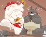 2024 96panda anthro balls belly big_belly blush dancing drunk duo erection eyes_closed flaccid foreskin genitals ghibli grey_body heart_symbol hearts_around_head hi_res kemono male male/male moobs my_neighbor_totoro navel nipples overweight overweight_male penis radish_spirit sitting small_penis spirited_away substance_intoxication totoro white_body