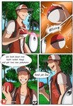 backpack captured clothing comic dee_(narusewolf) dialogue duo english_text forest forest_background generation_2_pokemon hat headgear headwear hi_res human humanoid male mammal narusewolf nature nature_background nintendo outside plant pokeball pokemon pokemon_(species) shirt speech_bubble t-shirt text topwear tree unown_(pokemon) unown_d