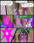 2013 bandage black_eye_(injury) broken bruised clothed clothing comic crown crystal cutie_mark dialogue digital_media_(artwork) duo english_text equid equine female feral fluttershy_(mlp) forest friendship_is_magic fur gem green_eyes hair hasbro headgear horn horse leaf magic mammal metal_(artist) multicolored_hair my_little_pony mythological_creature mythological_equine mythology outside pink_hair plant pony purple_body purple_eyes purple_fur purple_hair speech_bubble text tree twilight_sparkle_(mlp) two_tone_hair unicorn yellow_body yellow_fur