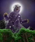 bear celestial_being claws cosmic_flesh cosmic_fur forest friendship_is_magic hasbro hi_res male mammal moon mountain my_little_pony night open_mouth outside plant signature solo star tree ursa_major_(mlp) virus-91 wood yellow_eyes