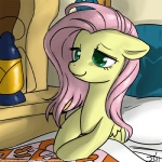 1:1 2011 bed bed_sheet bedding equid equine feathered_wings feathers female feral fluttershy_(mlp) friendship_is_magic furniture green_eyes hair hasbro john_joseco lamp lantern long_hair mammal my_little_pony mythological_creature mythological_equine mythology pegasus pillow pink_hair smile solo wings yellow_body yellow_feathers