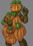 absurd_res for_a_head gynomorph halloween_decoration hi_res intersex jack-o'-lantern object_head plant plant_hair pseudo_hair pumpkin_breasts pumpkin_head teliars643