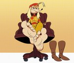 2024 5_toes anthro bodily_fluids canid canine canis chair claws crossed_legs cuphead_(game) deepcreases domestic_dog feet female foot_focus furniture grimace hi_res humanoid_feet hunting_dog mammal on_chair plantigrade saluki sgt._o'fera_(cuphead) shoes_removed sighthound sitting sitting_on_chair soles solo sweat sweaty_feet swivel_chair toe_claws toes