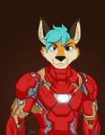 armor canid canine capyslyfox eaglerick fox heterochromia hi_res iron_man male mammal marvel