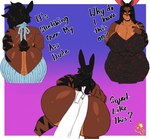 absurd_res anthro backless_clothing backless_dress big_butt black_hair black_markings black_sclera breasts brown_body butt butt_cleavage chest_tuft cleavage clothed clothing crouching curvy_figure dalilah_(zeromccall) digital_media_(artwork) dress female hair hi_res huge_butt long_hair markings meme meme_clothing multiple_outfits muscular muscular_anthro muscular_arms muscular_female pelvic_curtain rear_view solo sweater talking_to_another tight_clothing tight_dress topwear tuft virgin_killer_sweater voluptuous wide_hips yellow_eyes zeromccall