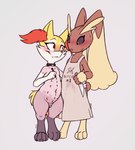 ambiguous_gender animal_butchery_diagram animal_genitalia animal_pussy anthro apron apron_only blush bodily_fluids body_writing brai_(slowderpyguy) braixen butcher canine_genitalia canine_pussy clothing digitigrade dotted_line duo feet female generation_4_pokemon generation_6_pokemon genital_fluids genitals hi_res lopunny marker multi_nipple navel nintendo nipples nude paws pleading_eyes pokemon pokemon_(species) pussy shaved shaved_body simple_background slightly_chubby slowderpyguy snuff steak_knife sweat sweatdrop teats thick_thighs toes vaginal_fluids