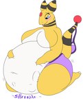 ambiguous_gender ampharos anthro anthro_pred belly big_belly blue_eyes blush bra clothing duo female female_pred feral feral_prey flygon generation_2_pokemon generation_3_pokemon guts hands_on_belly intestines lyla_collie nintendo organs panties pokemon pokemon_(species) purple_clothing purple_panties purple_underwear simple_background underwear vore white_background yellow_body