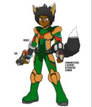 anthro battle_armor black_hair capcom clothing cybernetics cyborg dark_body dark_skin digital_media_(artwork) green_clothing green_shirt green_topwear hair hi_res hybrid machine male mega_man_(character) mega_man_(series) orange_scarf power_suit purple_eyes reploid scarf shirt sinisterslyfox solo topwear young