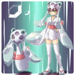 1:1 alternate_species clothing cosplay costume duo female froslass generation_4_pokemon green_eyes hair human humanized humanoid low_res mammal nintendo not_furry pokemon pokemon_(species) pokemon_costume purple_hair ranphafranboise