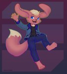 2024 anthro barefoot big_ears biped black_nose blue_eyes bottomwear brown_body cheek_tuft clothed clothing dipstick_tail ear_piercing ear_ring eyebrows facial_tuft feet floppy_ears fluffy fluffy_tail gesture hair hi_res hybrid jacket jamesfoxbr lagomorph leporid long_ears looking_at_viewer male mammal markings mustelid musteline open_mouth open_smile pants piercing plantigrade rabbit ring_piercing shirt short_hair simple_background smile solo stoat tail tail_markings tan_hair tan_markings teeth tongue topwear true_musteline tuft waving waving_at_viewer weasel