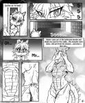 2015 accessory anthro blush bow_ribbon butt clothed clothing comic dragon english_text felid female grey_background hair hair_accessory hair_bow hair_ribbon hi_res horn if_hell_had_a_taste male mammal marci_hetson monochrome muscular muscular_anthro muscular_male mythological_creature mythological_scalie mythology navel nude profanity ribbons scales scalie shirt simple_background skylar_fidchell sound_effects tail text topwear towel ventral_scales viroveteruscy wet